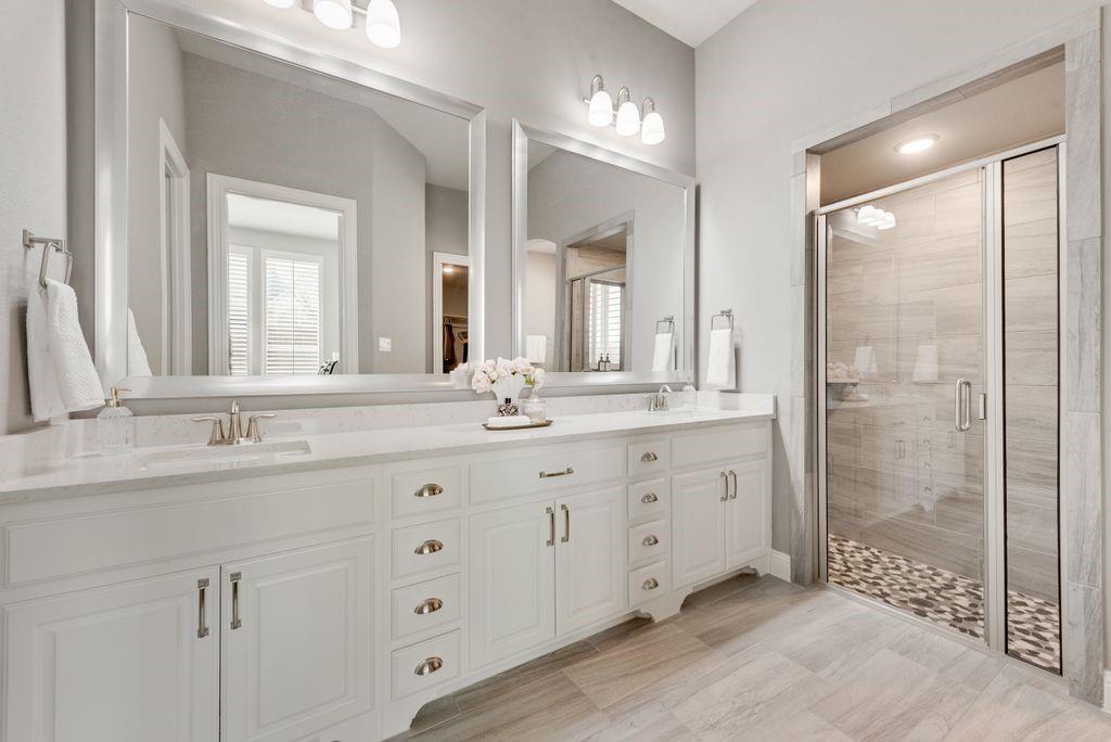 2425 Eclipse Place Celina, TX 75009 - Photo 17 of 40 a bathroom with double sink and a mirror