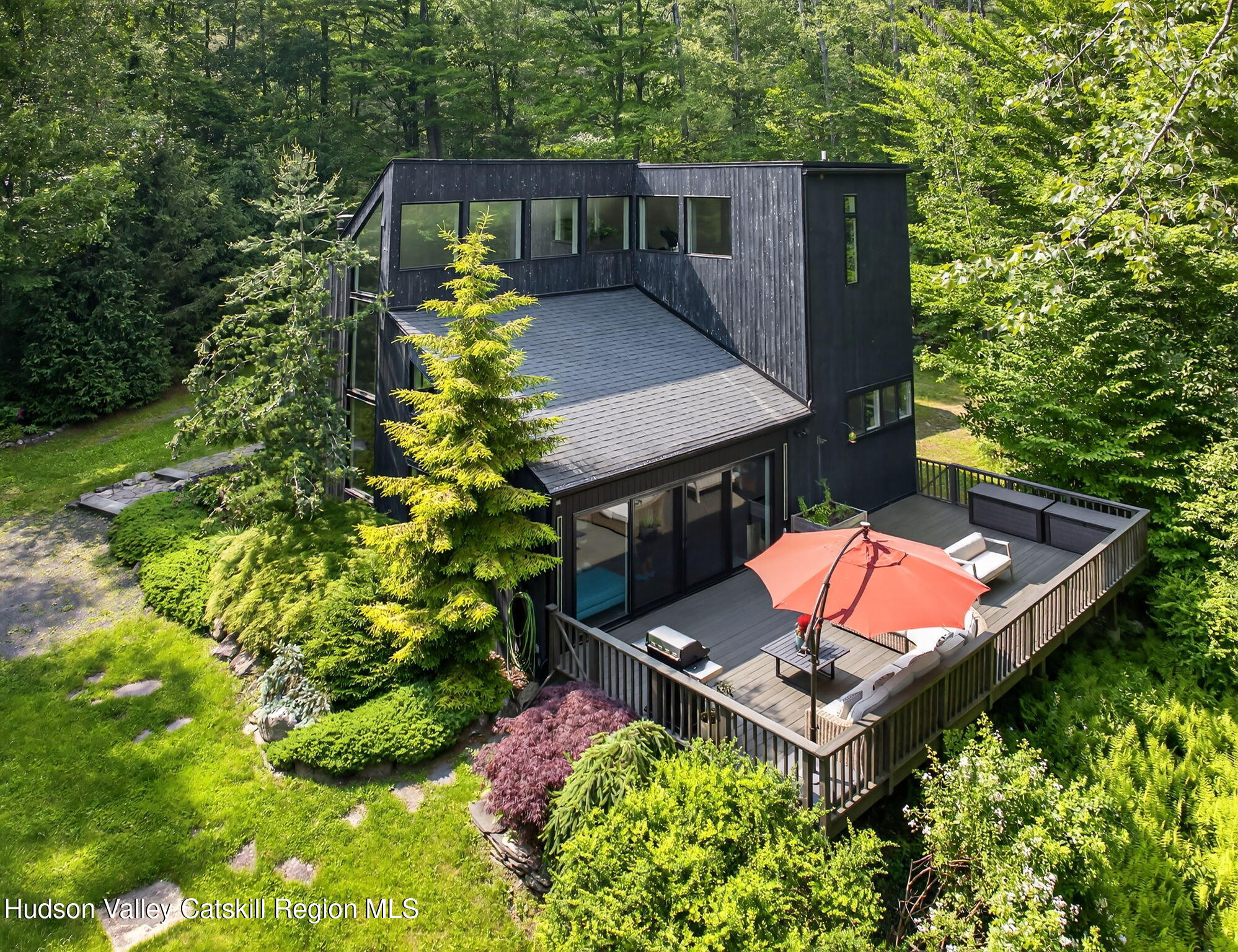 69 Irondale Road Phoenicia, NY 12464 - Photo 28 of 30 an aerial view of a house with swimming pool garden and patio