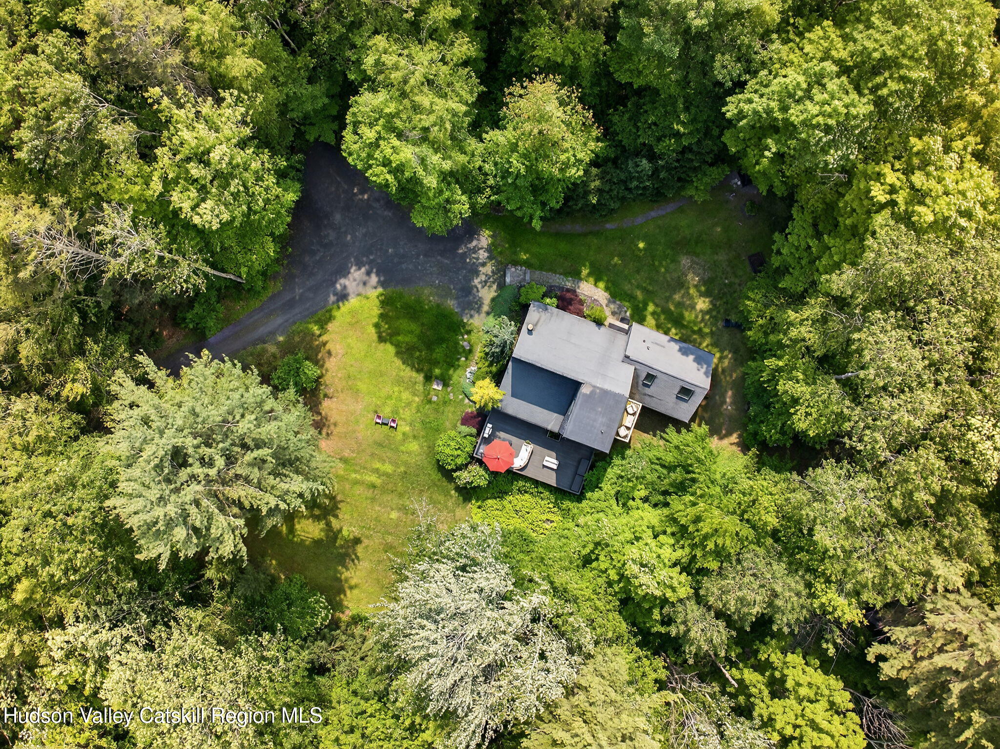 69 Irondale Road Phoenicia, NY 12464 - Photo 30 of 30 an aerial view of a house with a yard basket ball court and outdoor seating