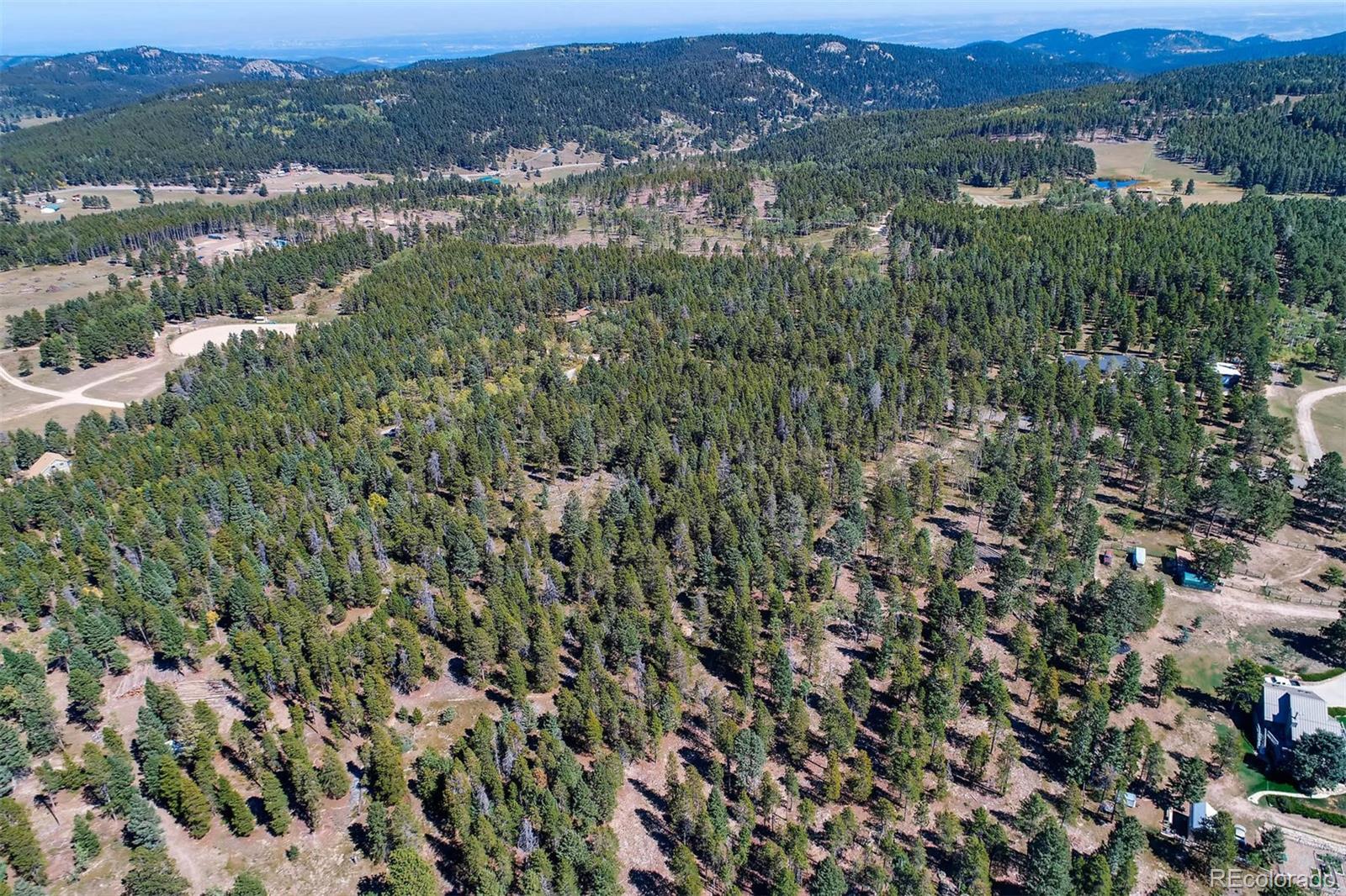 12171 South Ridge Road Conifer, CO 80433 - Photo 6 of 11 an aerial view of residential houses with outdoor space and trees