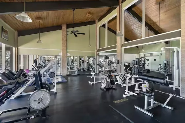 a view of a room with gym equipment