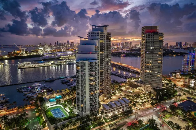 a view of a city with tall buildings