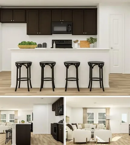 a kitchen with stainless steel appliances granite countertop a refrigerator a stove top oven and a sink