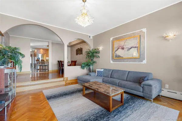 a living room with furniture and a couch