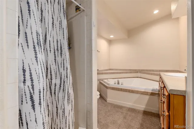 a bathroom with a bathtub and a shower