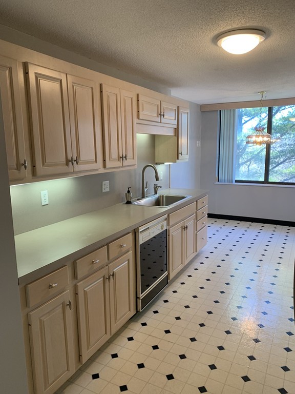 a kitchen with granite countertop a sink a stove a microwave and cabinets
