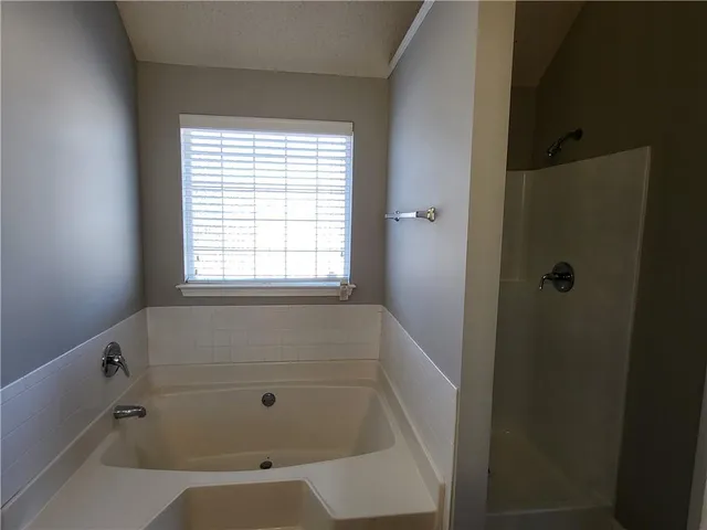 a bathroom with a bathtub