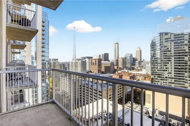 a view of city from a balcony