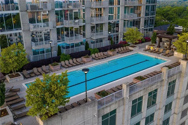 a view of a lake with a terrace