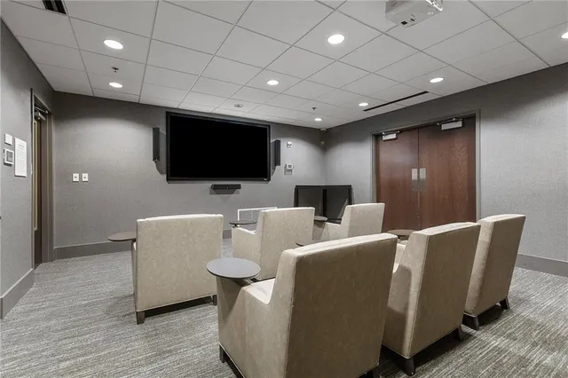 a view of a building with a large windows