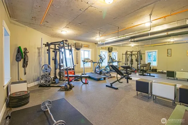 a view of a room with gym equipment