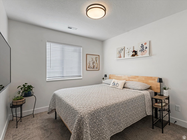 3047 Old Emigrant Road, Unit C Syracuse, UT 84075 - Photo 10 of 20 Bedroom featuring carpet floors and a textured ceiling