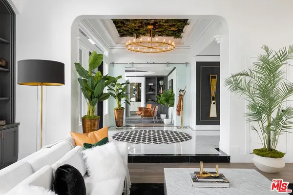 a view of a livingroom with furniture and a potted plant