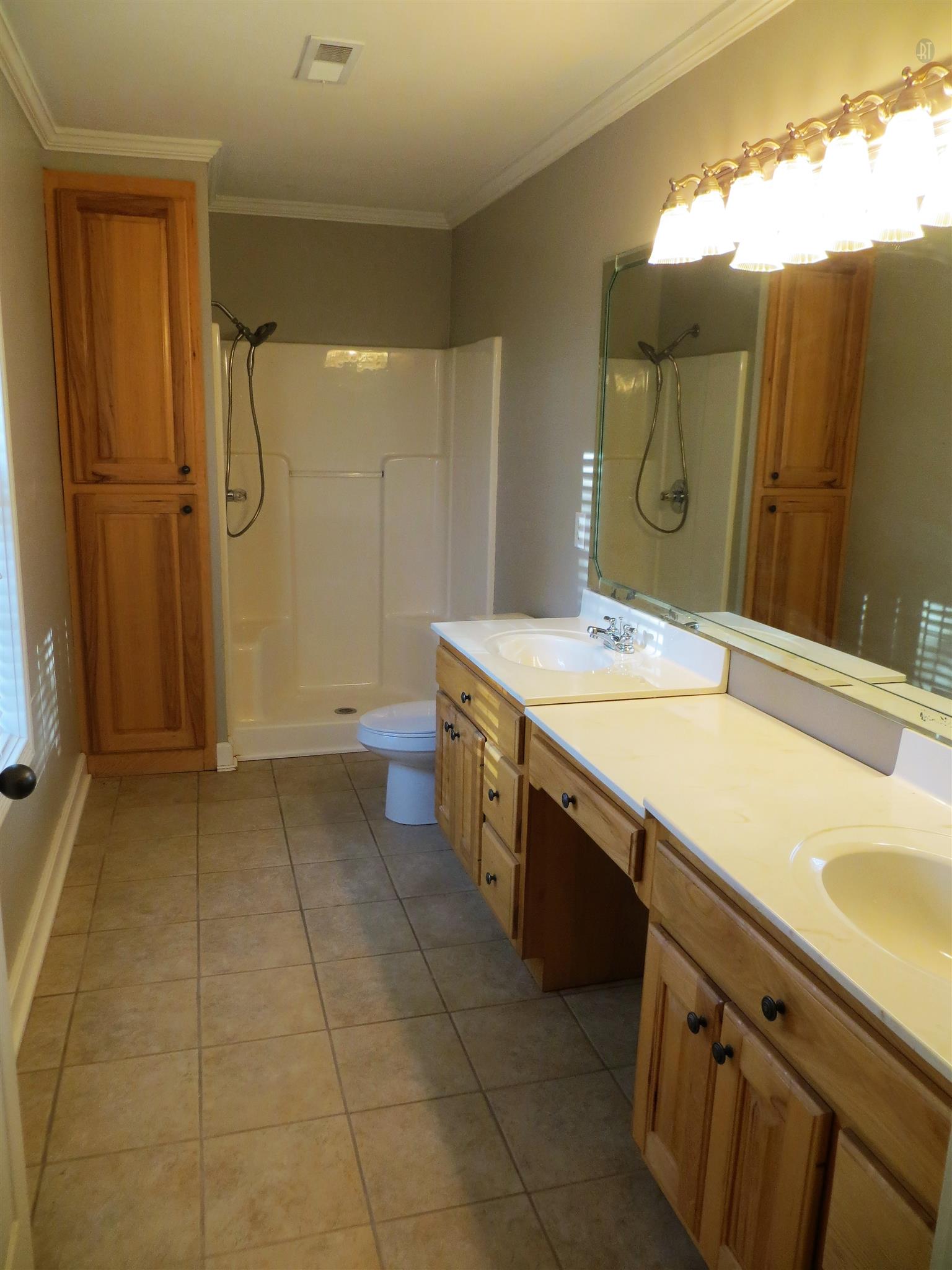 150 Crystal Springs Road Kelso, TN 37348 - Photo 6 of 21 a spacious bathroom with a granite countertop sink mirror and a shower