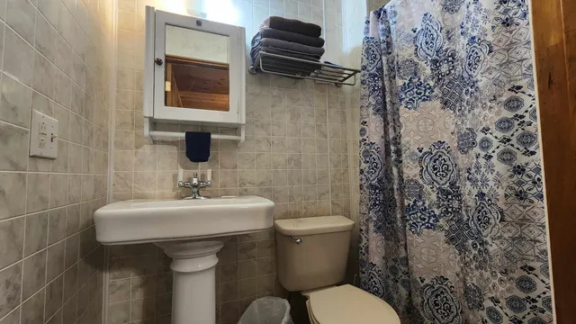 a bathroom with a sink toilet and a mirror