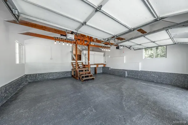 a view of a room with stairs