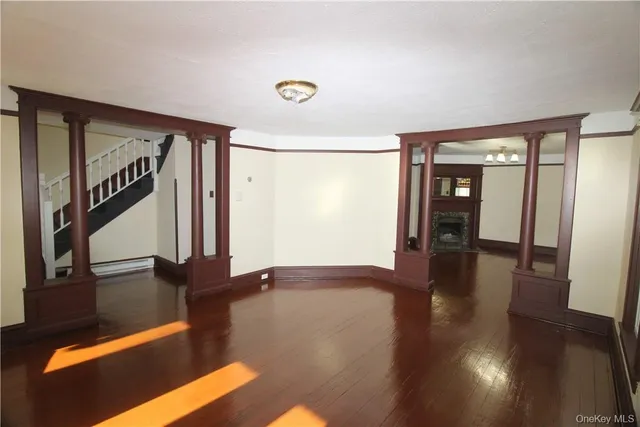 a living room with a fireplace in it