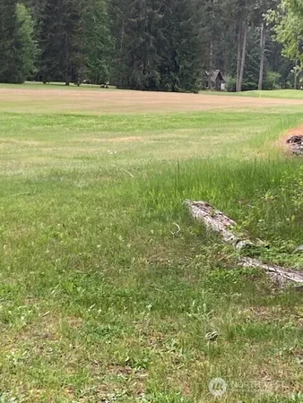 a view of a field with an ocean view