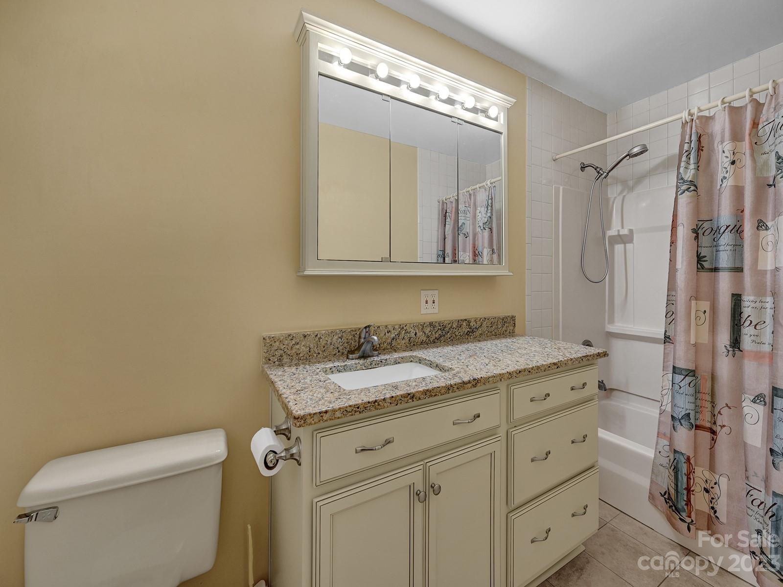 4130 Witherow Road Winston-Salem, NC 27106 - Photo 25 of 39 a bathroom with a granite countertop sink toilet and shower