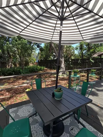 a view of a chairs and table in the patio