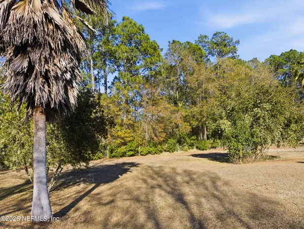 a view of yard with swimming pool and trees