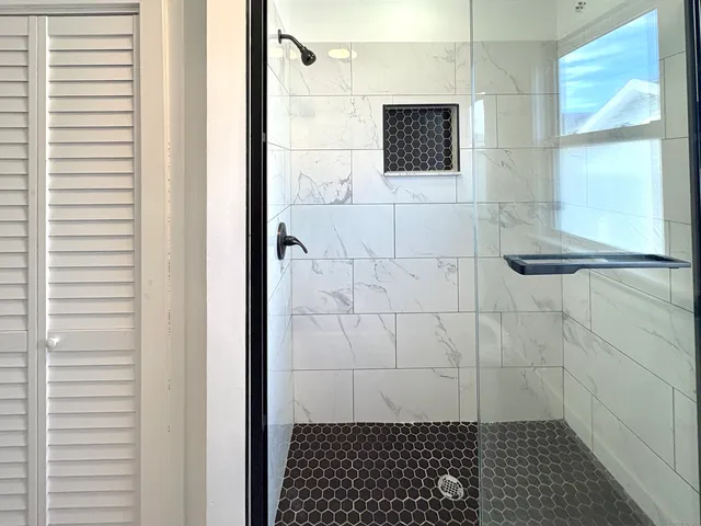 a bathroom with a shower