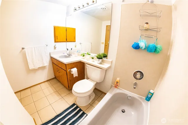 a bathroom with a sink mirror vanity and toilet