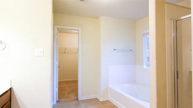 a bathroom with a bathtub