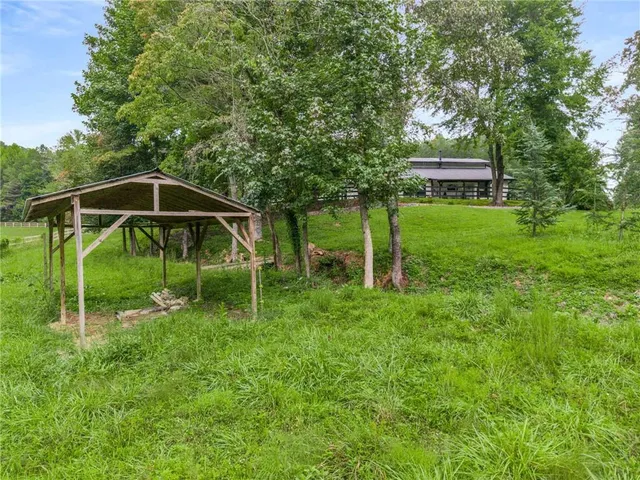 a view of a lush green hillside and houses
