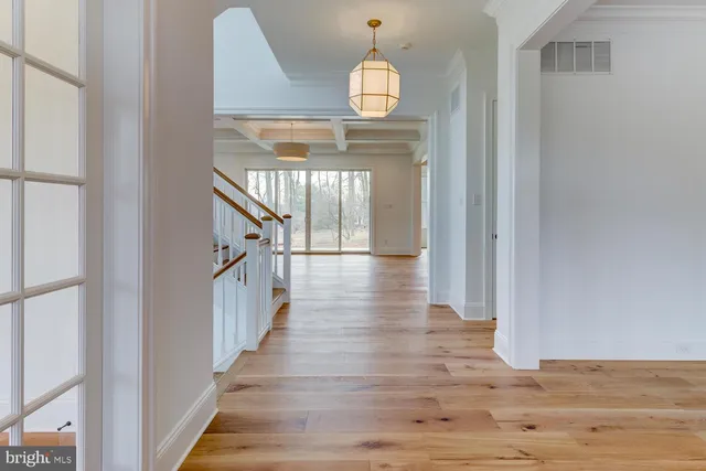 a view of entryway and hall with wooden floor