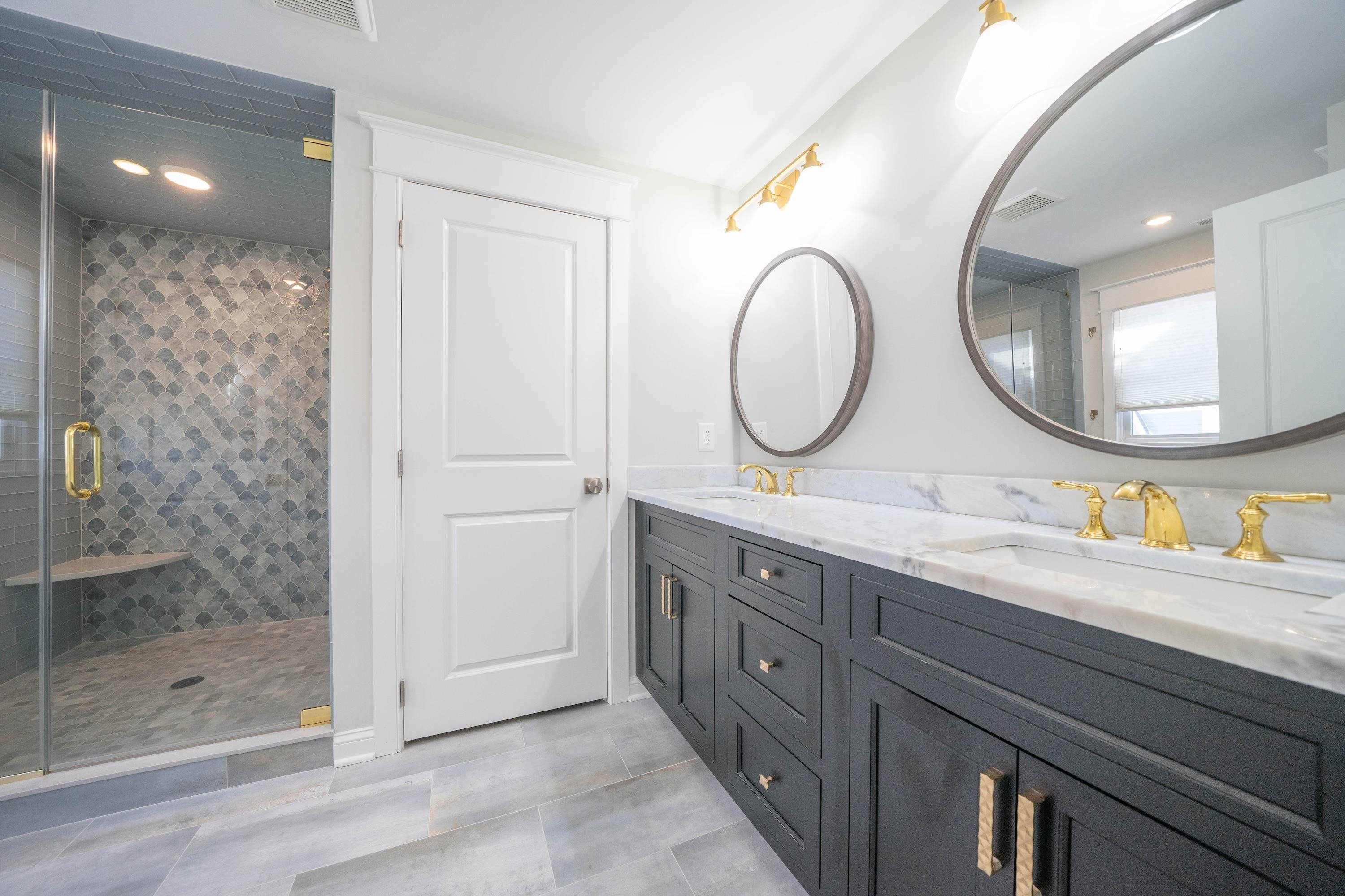 280 36th Avalon, NJ 08202 - Photo 29 of 46 a bathroom with a double vanity sink mirror and shower