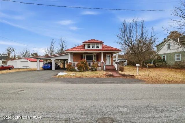 a front view of a building with street