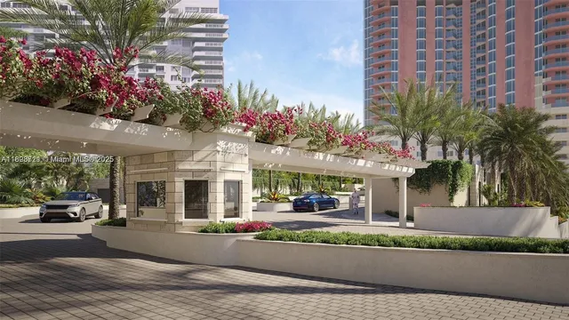 a view of a tennis ground with large trees