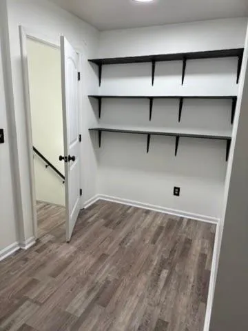 a view of walk in closet with empty racks