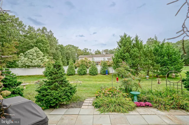 a view of a garden with a flower garden