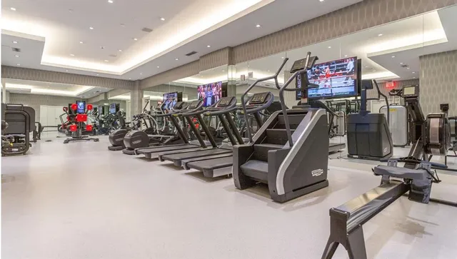 a view of a room with gym equipment