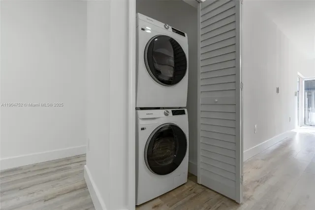 a view of a porch with wooden floor