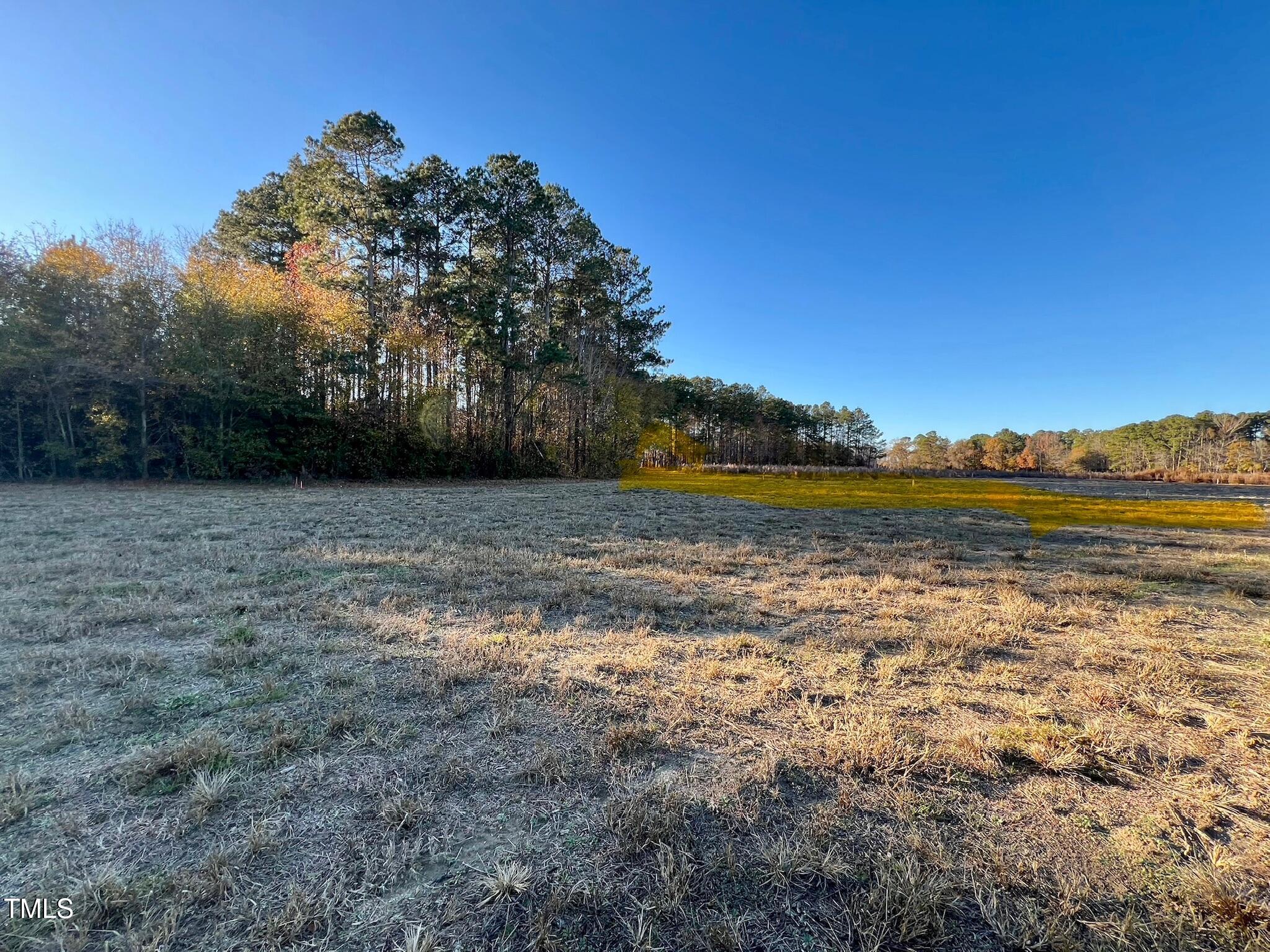 574 Gardner Road Four Oaks, NC 27524 - Photo 13 of 15 Pond is towards the left / behind the trees. Cleared land - yellow line shows the right side property line.