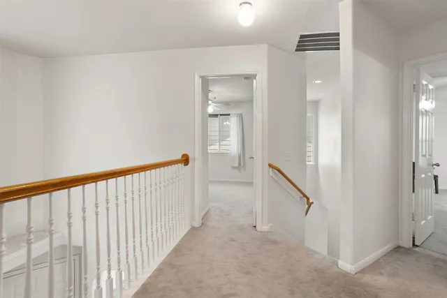 an empty room with a bathroom