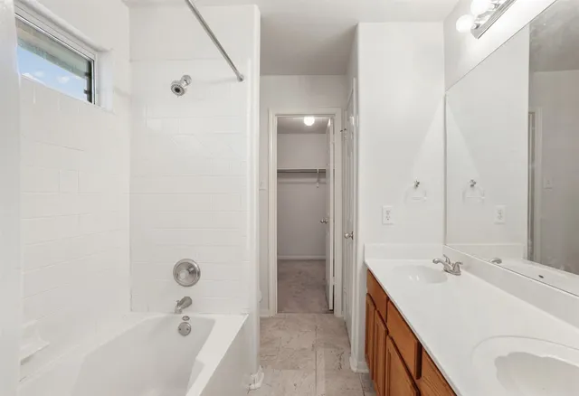 a bathroom with a bathtub