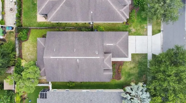 an aerial view of a house
