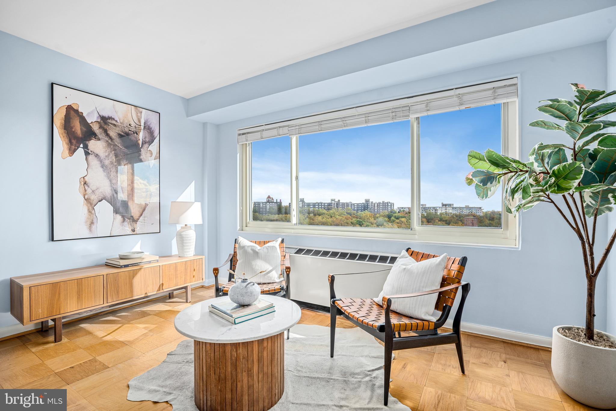4201 Cathedral Avenue Northwest, Unit 1415W Washington, DC 20016 - Photo 6 of 36 a living room with furniture and a potted plant