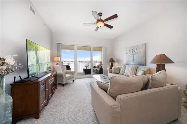 a view of a lake with a terrace