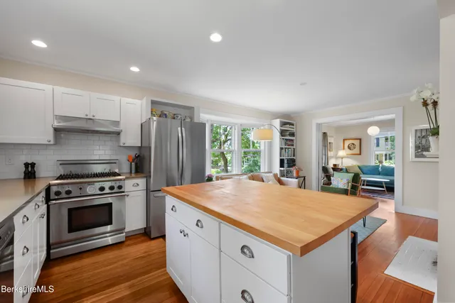 a kitchen with a stove a sink and a refrigerator
