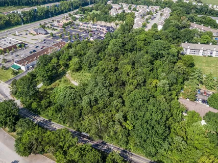 a view of a garden with a building