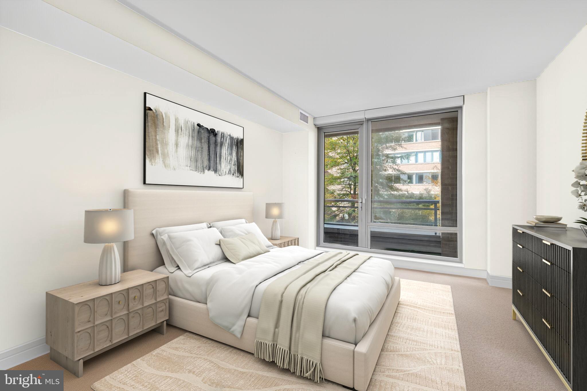 1155 23rd Street Northwest, Unit 3D Washington, DC 20037 - Photo 15 of 22 a bedroom with a bed and a lamp next to a window
