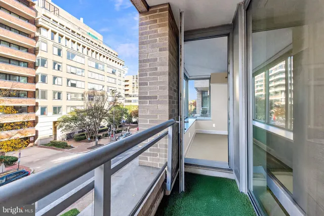 a view of balcony with a potted plant