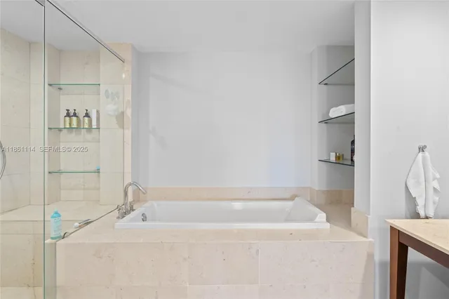 a bathroom with a bathtub