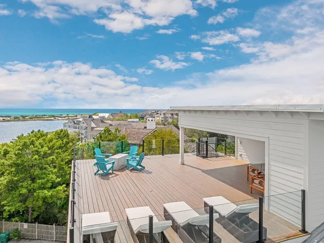 a view of a terrace with chairs