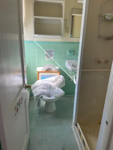 a bathroom with a toilet and a shower